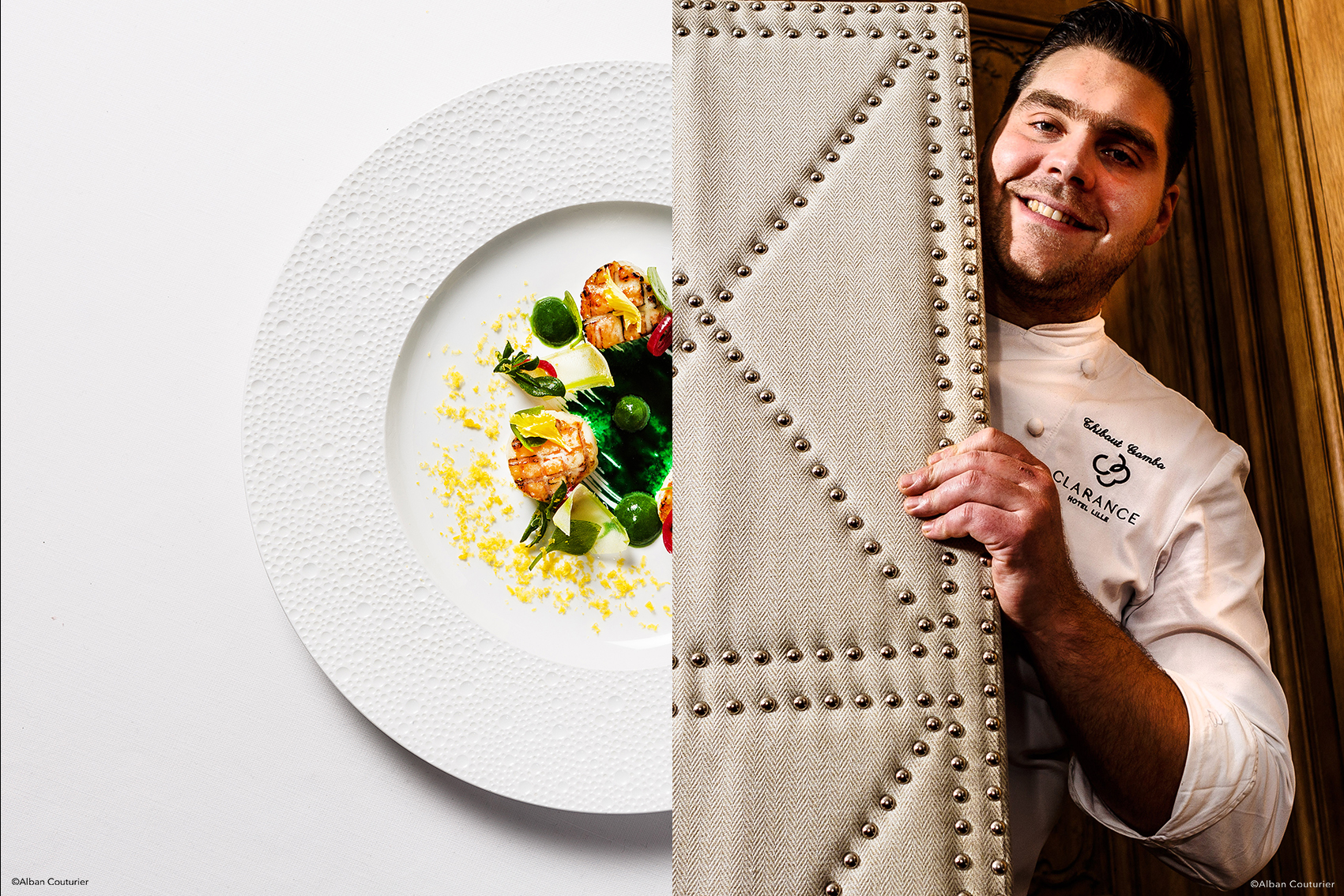 Portrait du chef Thibaud Gamba, restaurant Le Clarence,Lille, 1 etoile au guide michelin ©alban Couturier