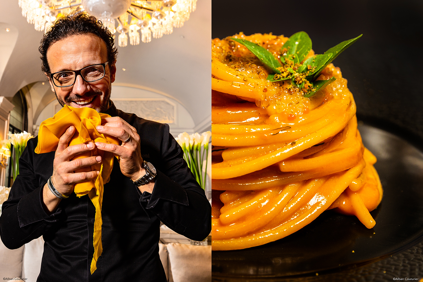 Dyptique portrait & recette, Simone zanoni, chef executif, restaurant le George, Hotel George V, 1 etoile au guide Michelin, Paris ©Alban Couturier