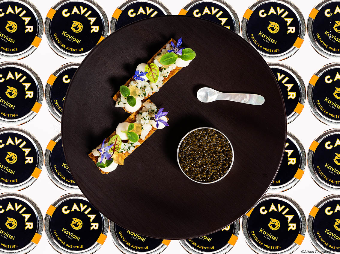 Recette gourmande, Saint-jacques et caviar, chef gregory Rejou,Le Restaurant au sein de l'Hotel, rue des beaux arts, Paris ©Alban Couturier