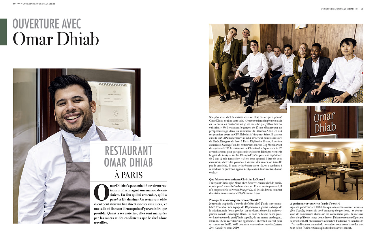 Portrait et recettes du chef Omar Dhiab, au sein de son restaurant Eponyme, pour le Thuries Magazine, decembre 2022 ©Alban Couturier,